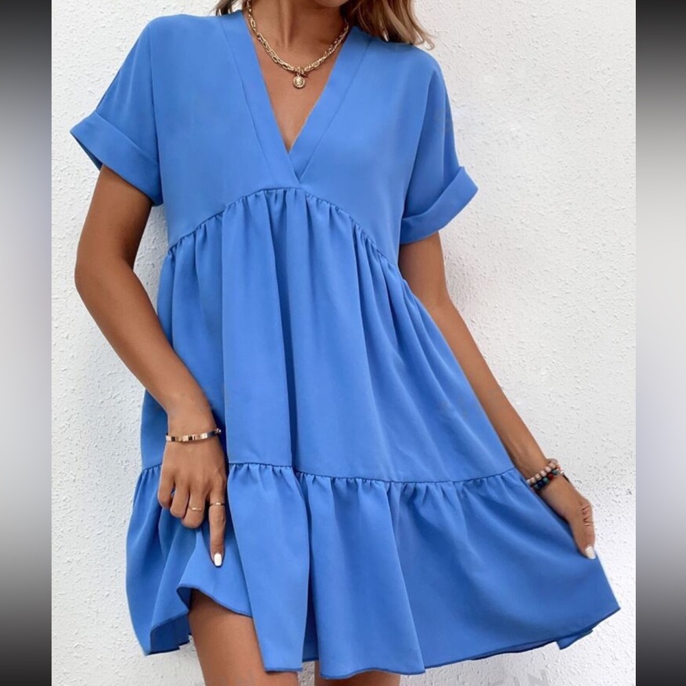 Blue Ruffle Hem Dress